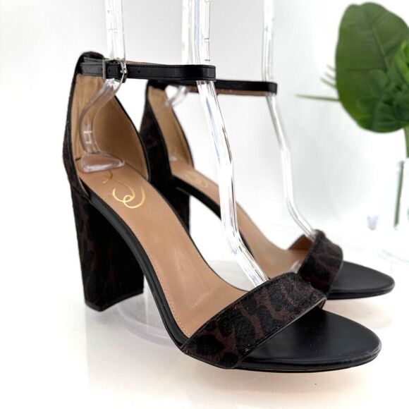 Sam Edelman Womens Yaro Sandal Size 10 Fur Leopard Chunky Heel Ankle Strap Shoe - Picture 1 of 16